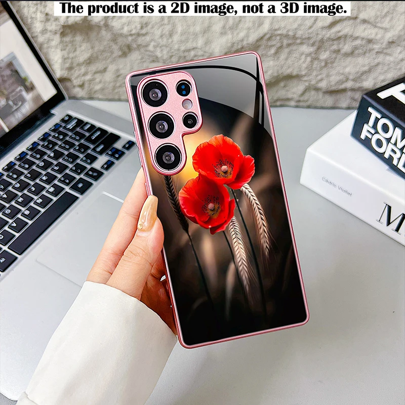 Red Gold Wheat Ear Phone Case,2D Print Glass Cover For Samsung S/A Series,Shockproof Shell