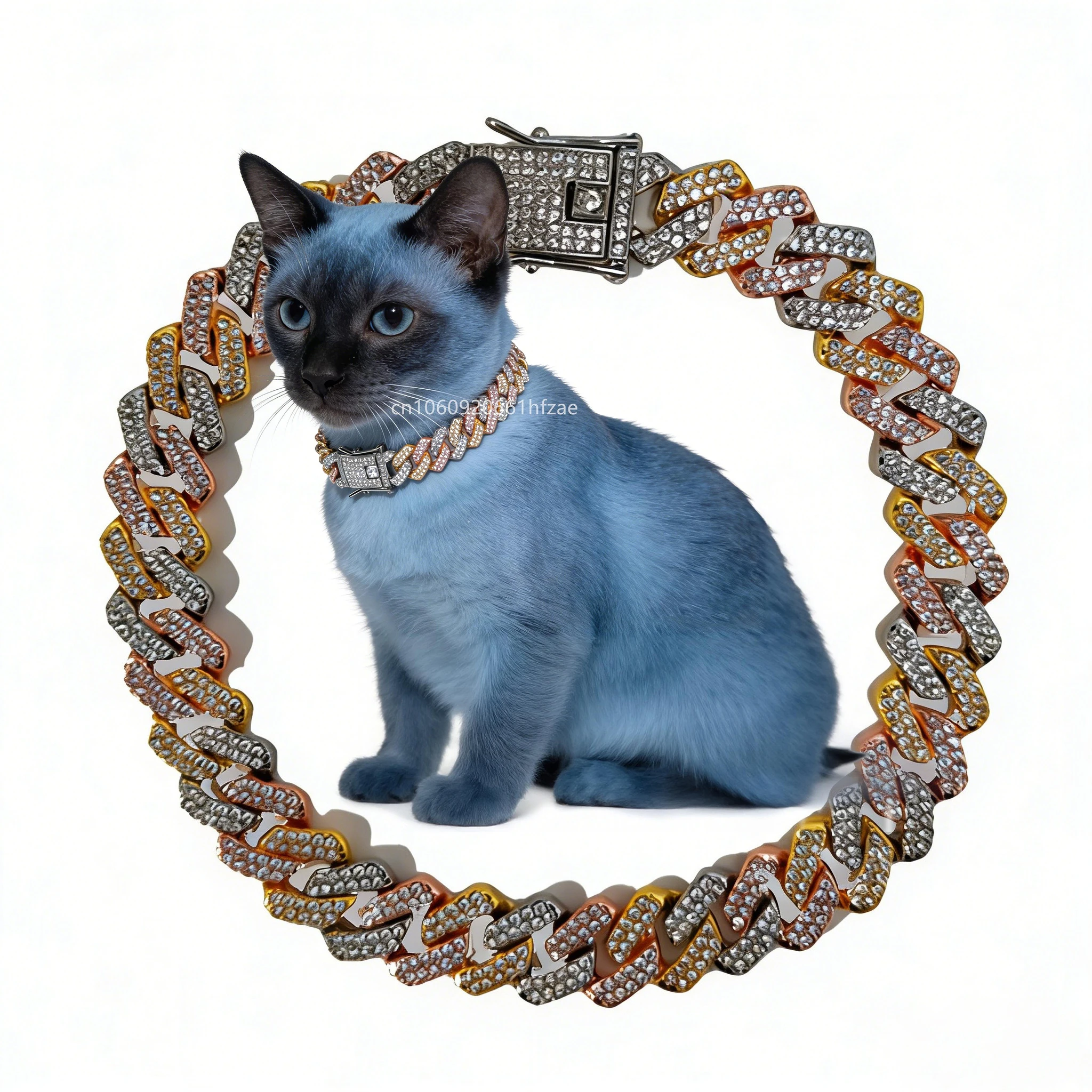 Collar de gato de cadena cubana tricolor de 14mm de ancho, hebilla segura, Collar para mascotas, accesorios de joyería para perros pequeños y medianos de 12"