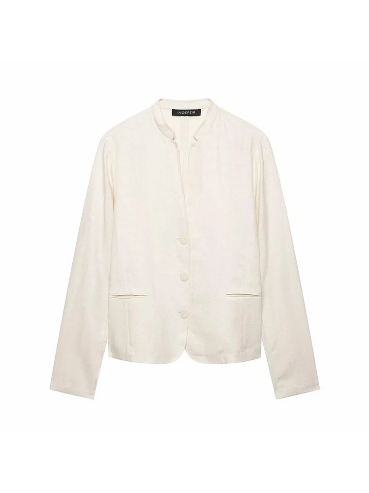 Women Long Sleeve Round Neck Casual Blazer Women Single Breasted Pockets Autumn Office Short Lady Suit Jacket