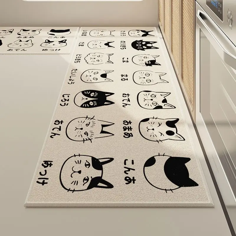 VIKAMA Kitchen Utensil Mat, White Cooking Tools Pattern Long Floor Mat, Welcome Home Kitchen Rug for Sink Stove Area