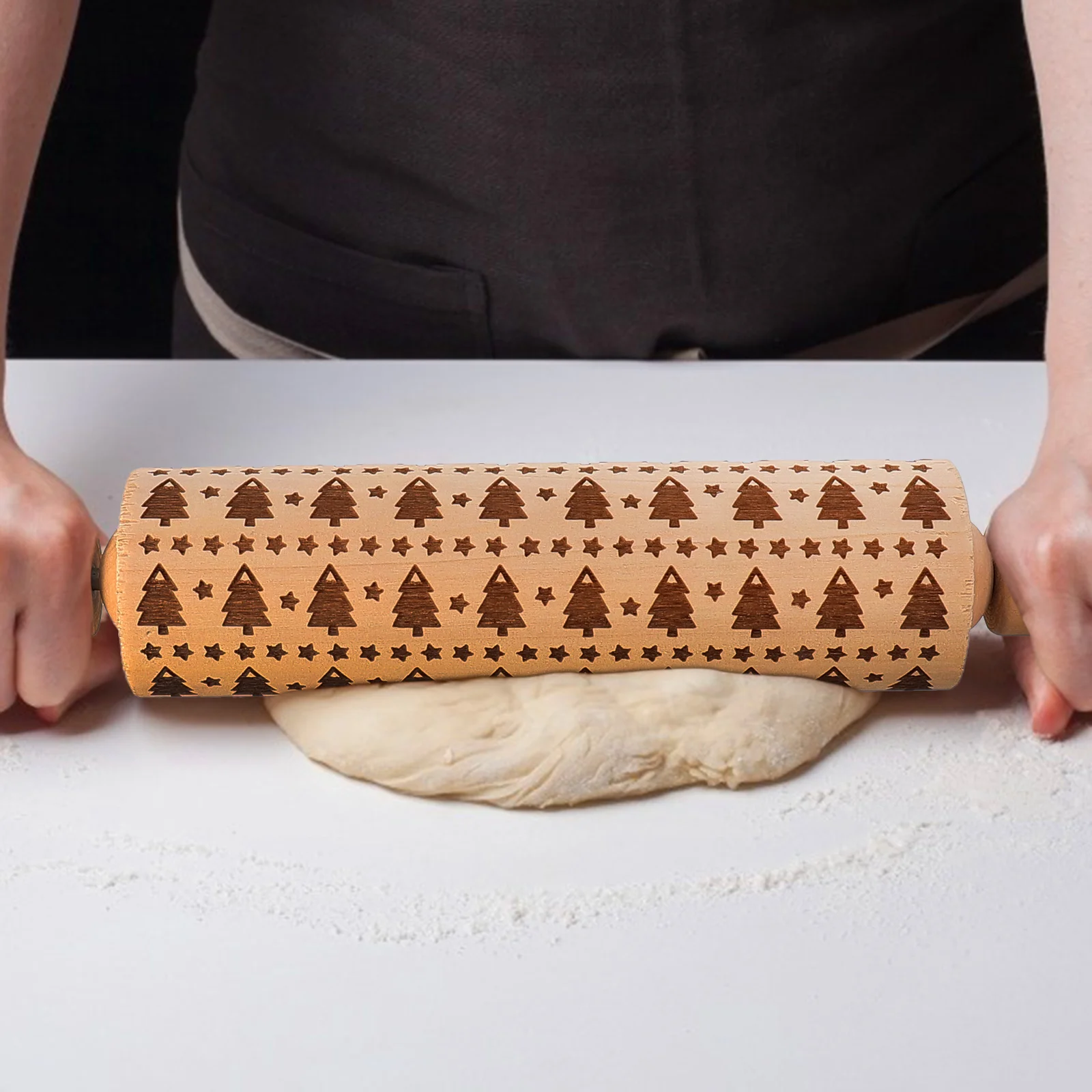 

Wooden Rolling Pin Christmas Pattern Embossing Cookie Baking Tool Nonstick Easy Clean Safe Handle DIY Professional Use