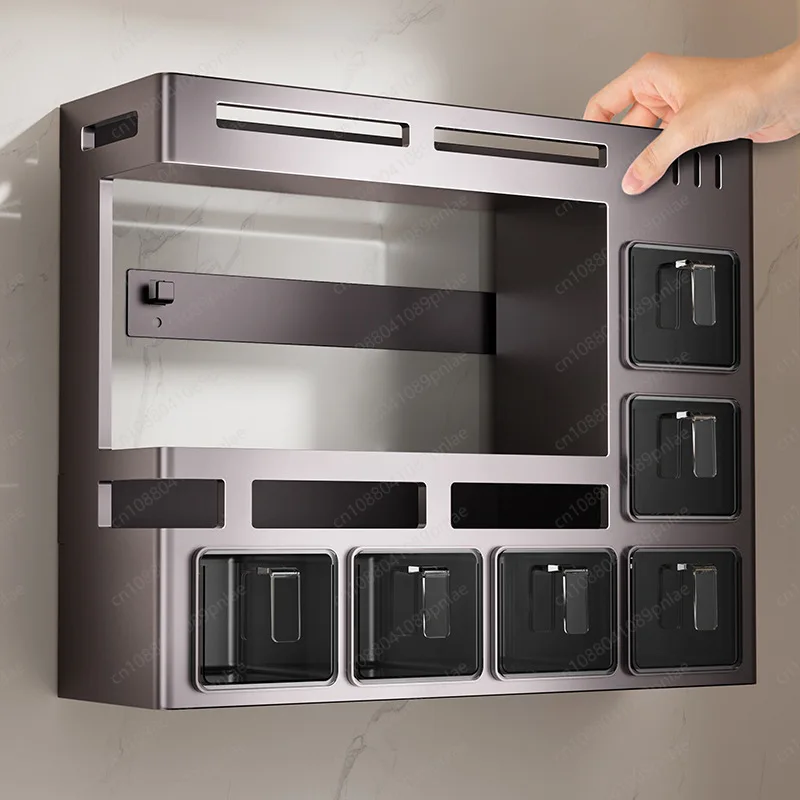 Home Kitchen Punch-Free Wall-Mounted Seasoning Rack Multifunctional Spice Storage Box Jar Organizer Salt Oil Sauce Vinegar