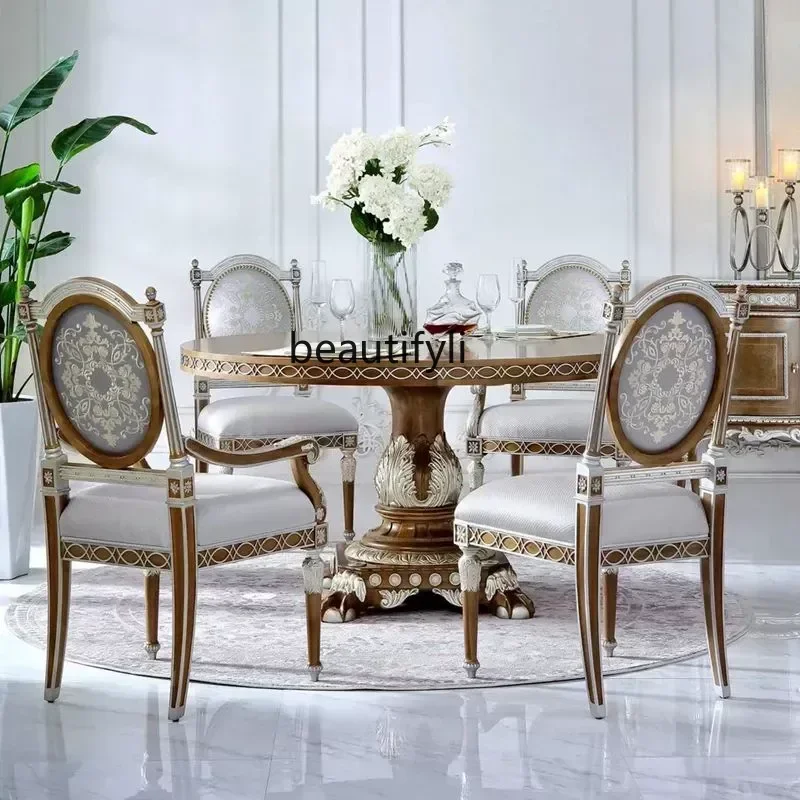 

A55French European hand-carved Windsor Castle series dining tables and chairs solid wood furniture customization