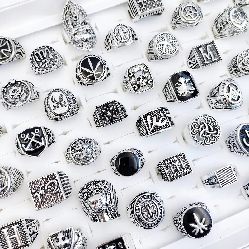 Wholesale 20/30/50Pcs/Lot Fashion Crown Alloy Rings for Men and Women Mixed Charm Black Glaze Antique Silvery Jewelry Gift