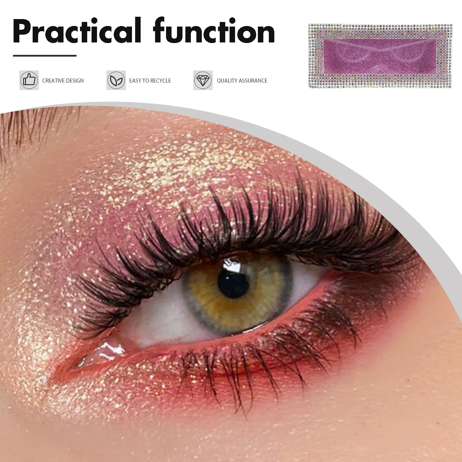 長方形のラインストーンつけまつげボックス スライド収納ケース トラベルオーガナイザーホルダー ベースカード つけまつげディスプレイ用