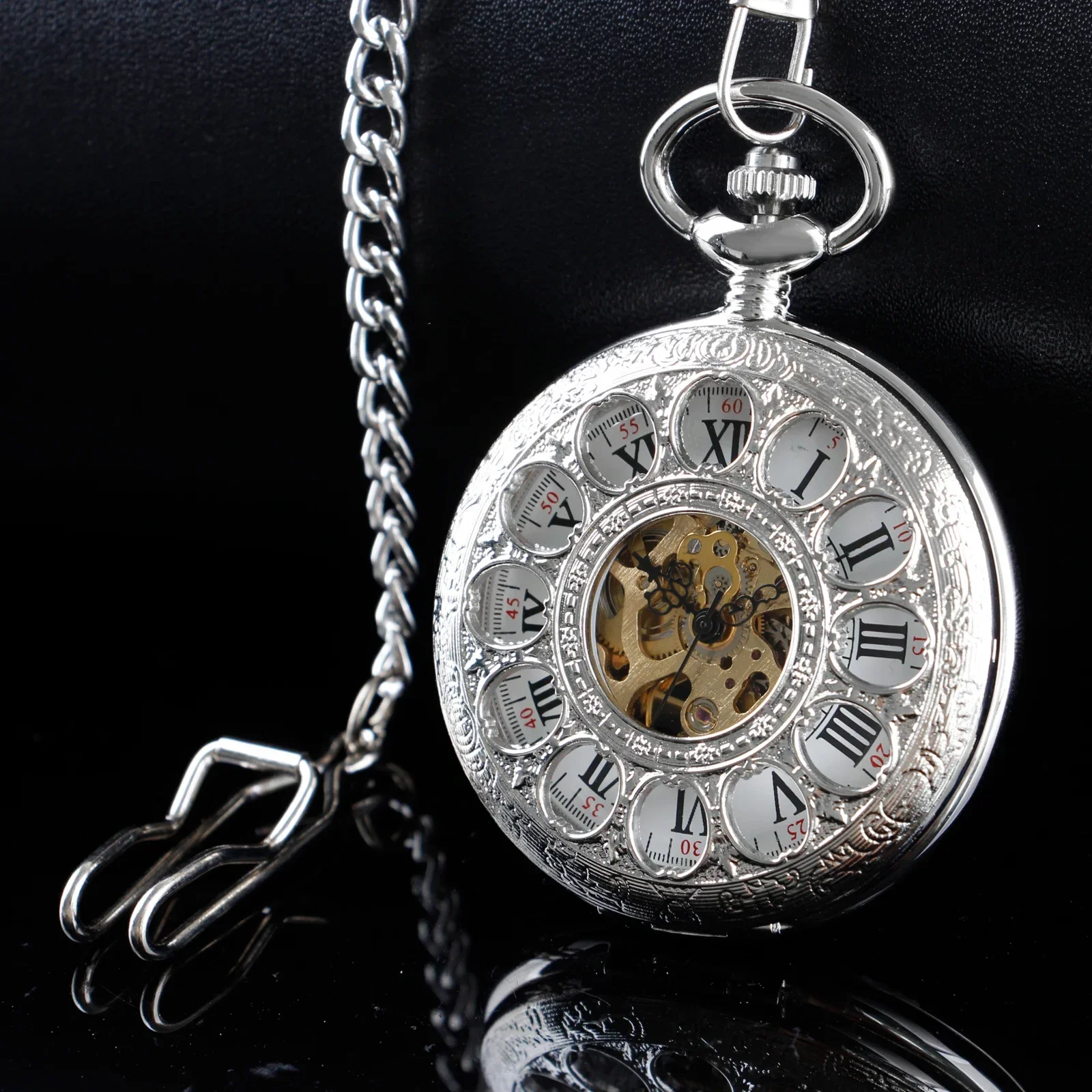 Silver Roman Numerals Vintage Skeleton Mechanical Pocket Watch For Men Women Hand Wind Pocket & Fob Watches Half Hunter