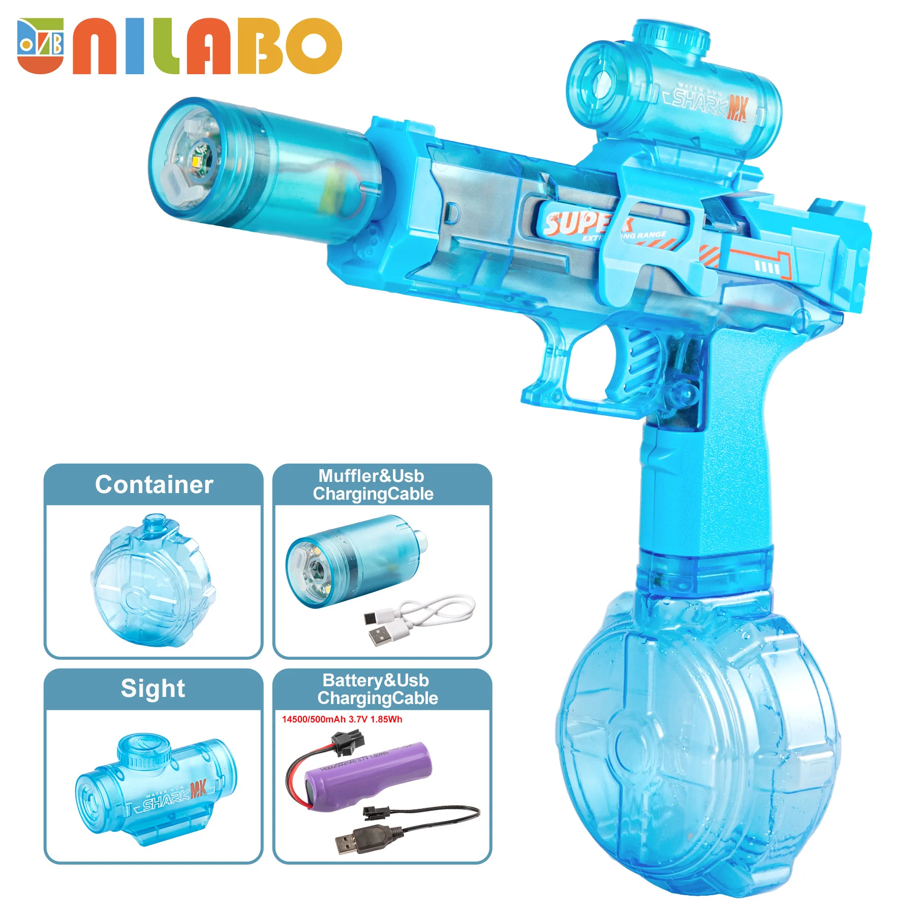 Pistola ad acqua elettrica Unilabo, silenziatore da gioco ad alta potenza, grande capacità, divertimento estivo in piscina sulla spiaggia, battaglia notturna, regalo estivo definitivo