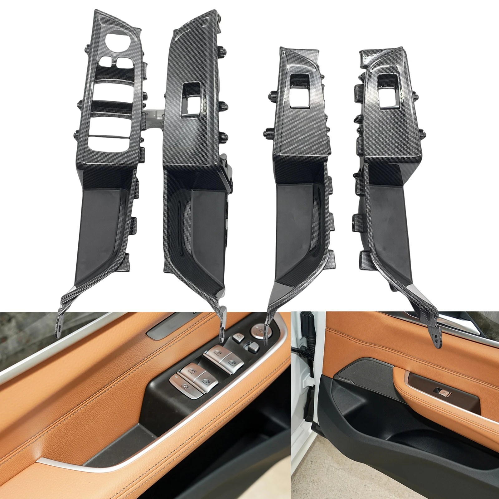 

For BMW 6 Series GT G32 2017-2022 Carbon Fiber Look Interior Door Inner Handle Panel Cover Assembly