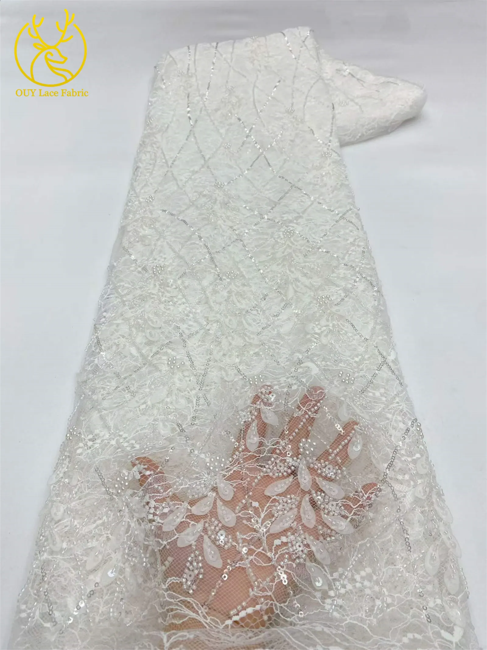 Eleganter Afrikanischer Pailletten-Perlen-Spitzenstoff 2026 Hochwertige Nigerianische Hochzeitskleid-Spitze Bestickte Französische Tüllspitze – Detail 12