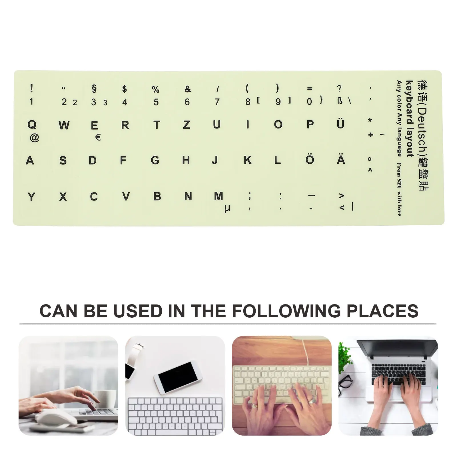 1Sheet Glow in The Dark Keyboard Sticker German Keyboard Replacement Size 1.3x1.1cm Super Wear Resistant for Laptop Desktop