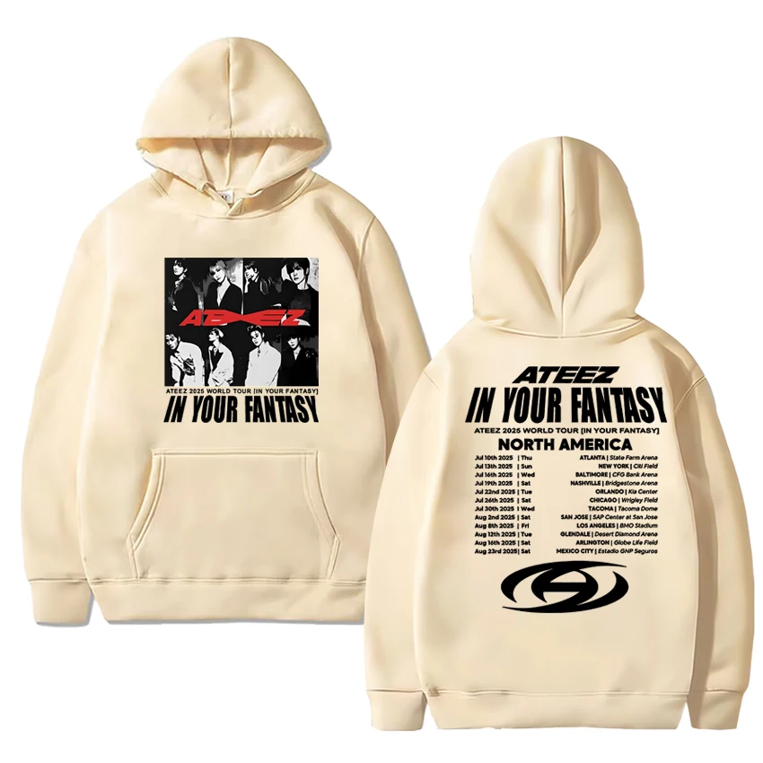 2025 الخريف الشتاء كوريا Kpop Ateez جولة حول العالم في الخيال الرسومات هوديي الرجال النساء الاتجاه Y2k البلوز للجنسين كنزة صوف