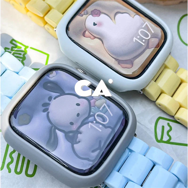 กล่องสีลูกกวาดน่ารัก + สายสำหรับนาฬิกา Apple อัลตร้า49มม. 7 8 41มม. 45มม. 38 40มม. 42มม. 44มม. สายรัดสร้อยข้อมือผู้หญิงสำหรับ iWatch 6 SE 5 4 3