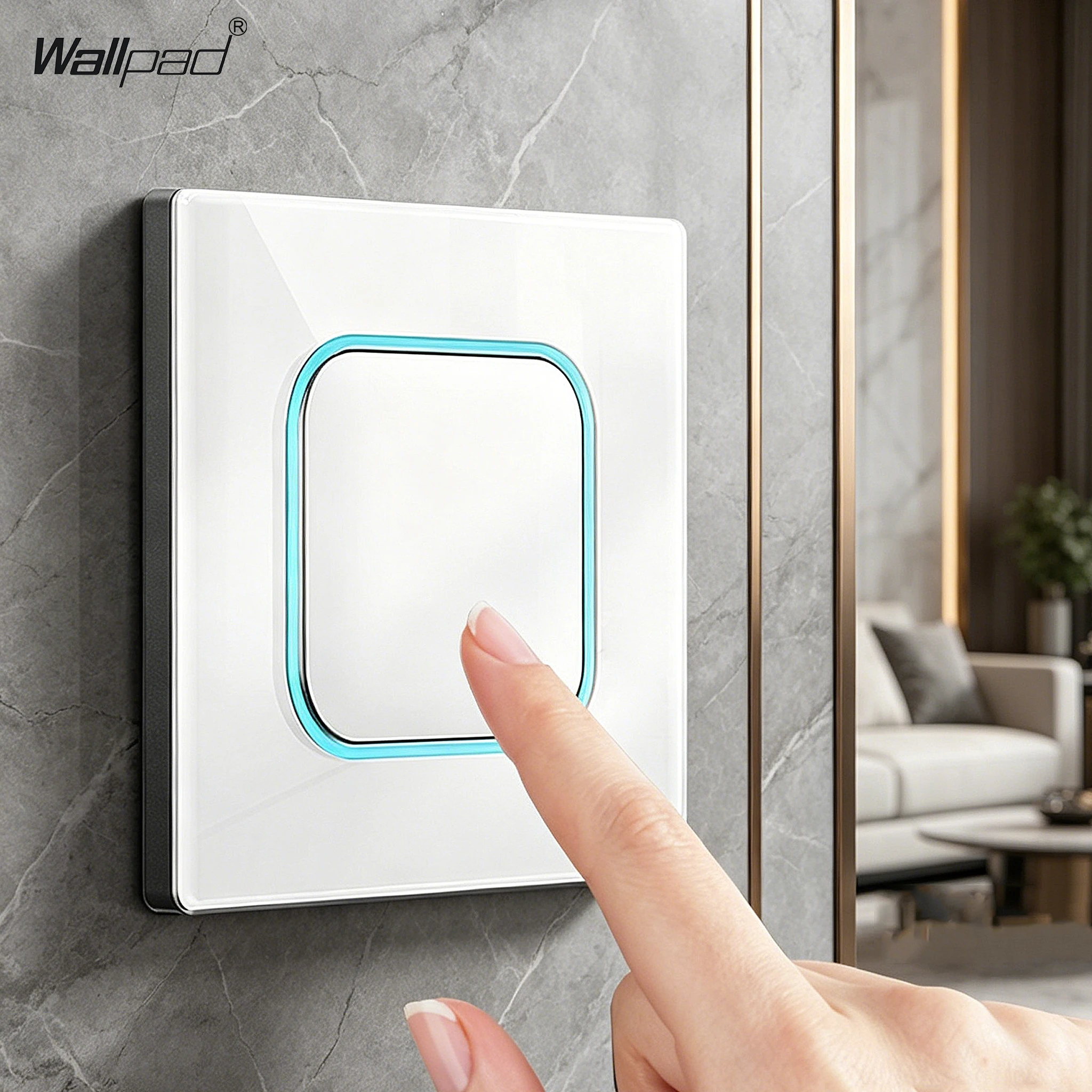 Wallpad Weißer Glas-Wandschalter, 1/2/3/4-fach 1/2-Wege-Moment-Impuls-Ein/Aus-Lichtschalter mit LED-Anzeige