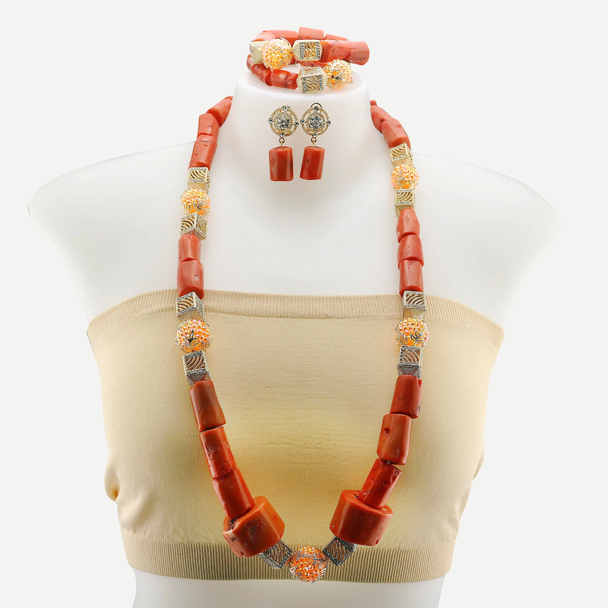 

Traditional Nigerian Wedding Artificial Coral Beads Bridal Jewelry Sets African Beads Jewelry Necklace Set