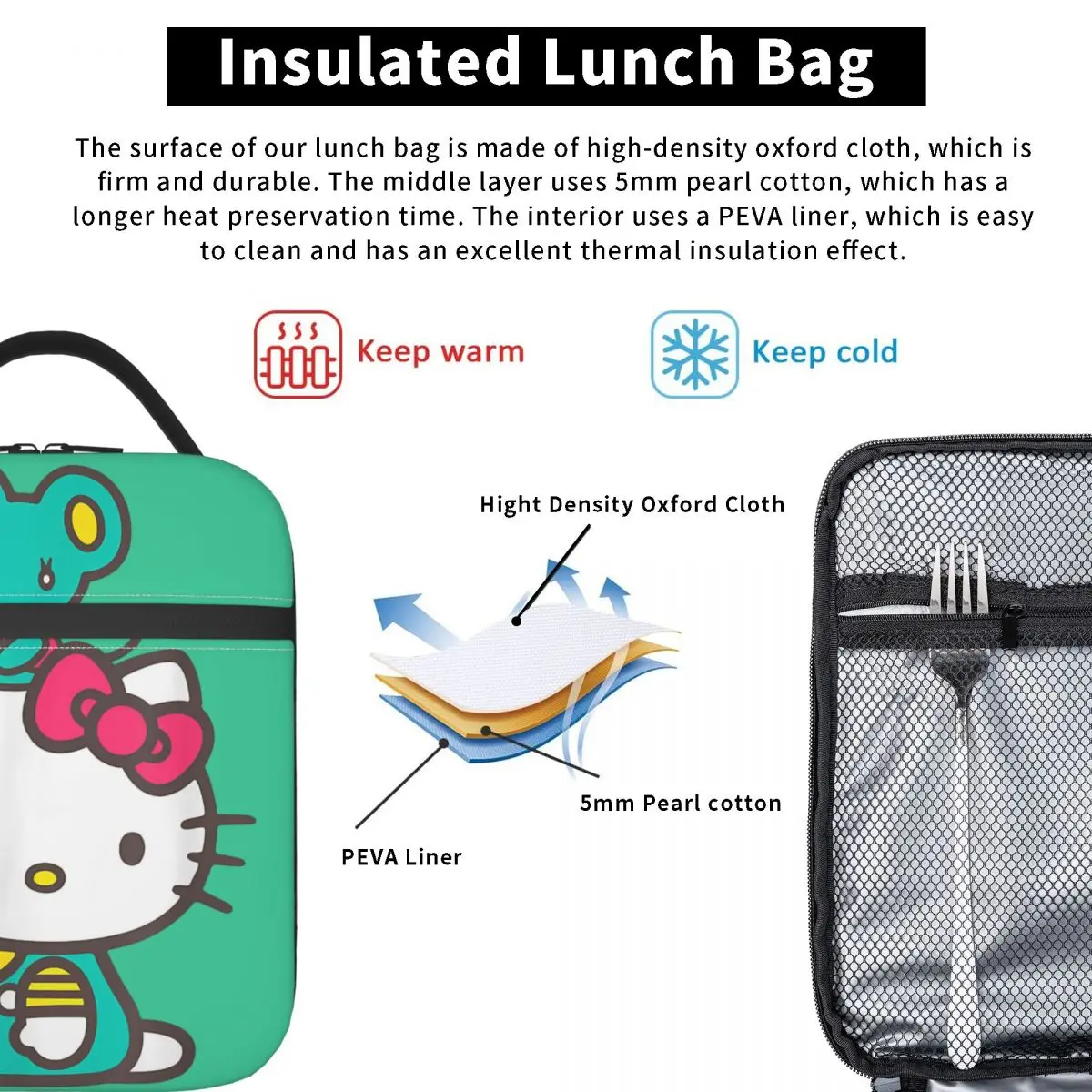 Hello Kitty Best Aunt Insulated Lunch Bags Portable Lunch Container Thermal Bag Tote Lunch Box Office Outdoor Men Women