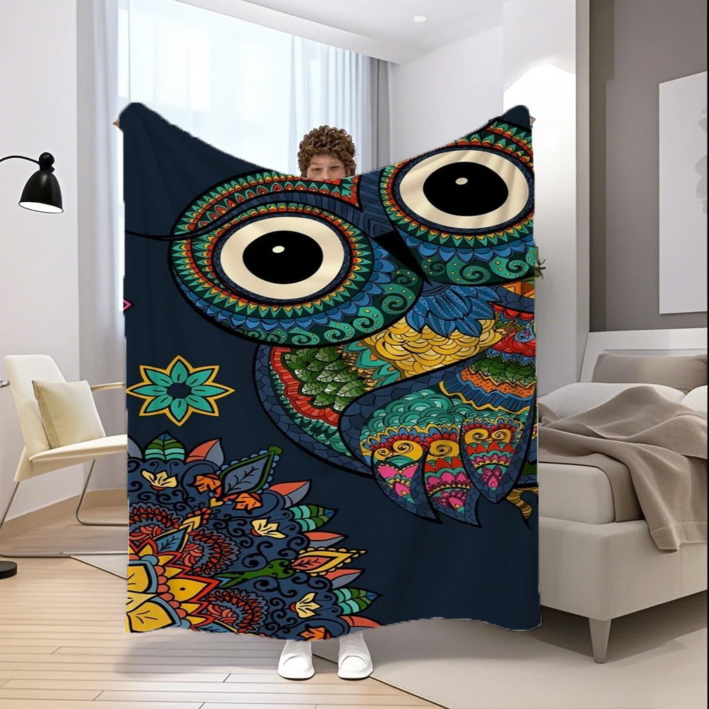 Colorful Owl Pattern Microfiber Flannel Cover Blanket Bedroom Living Room Sofa Soft And Comfortable Home Decoration