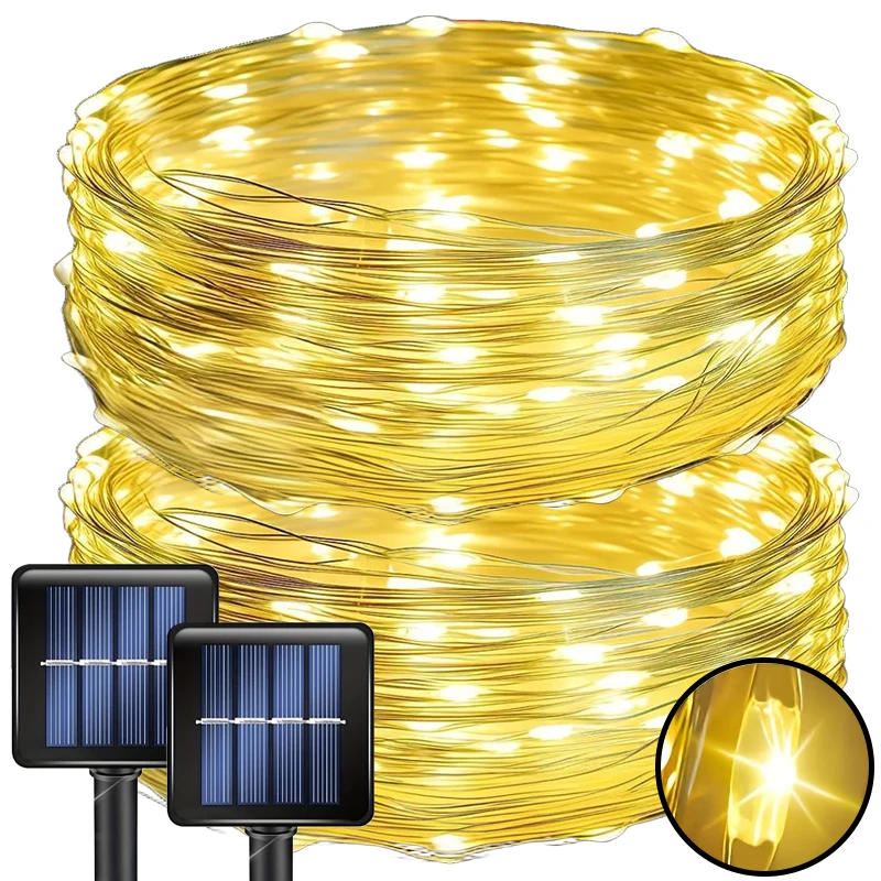 1pcs Solar LED String Lights Waterproof Outdoor Garden Fairy Solar Lights 8 Modes for Street Patio Balcony Tree Decor