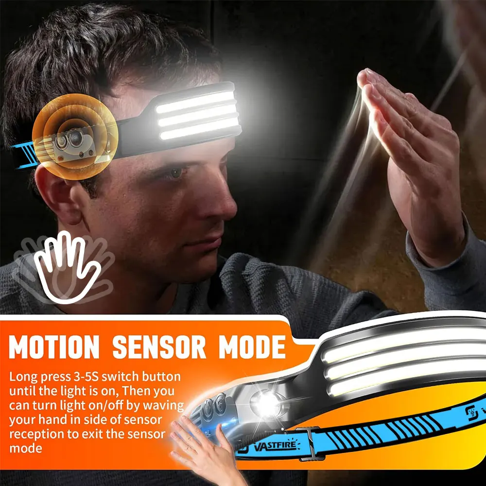 1-5pcs COB LED Headlamp Induction Head Lamp Built-in Battery Rechargeable Head Flashlight Outdoor Fishing Sensor Headlight