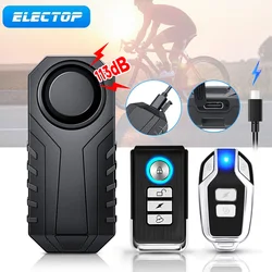 ELECTOP-alarma de vibración para bicicleta, Sensor de seguridad de 113dB, carga USB, antirrobo, impermeable, Control de alarma para motocicleta eléctrica