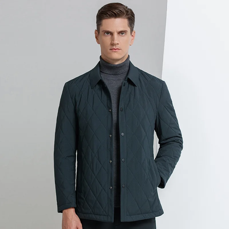 High Quality Middle-aged Elderly Men's New Warm Cotton Outerwear Lapel Down Jacket Male Business Casual Grid Clothes Brand Coats