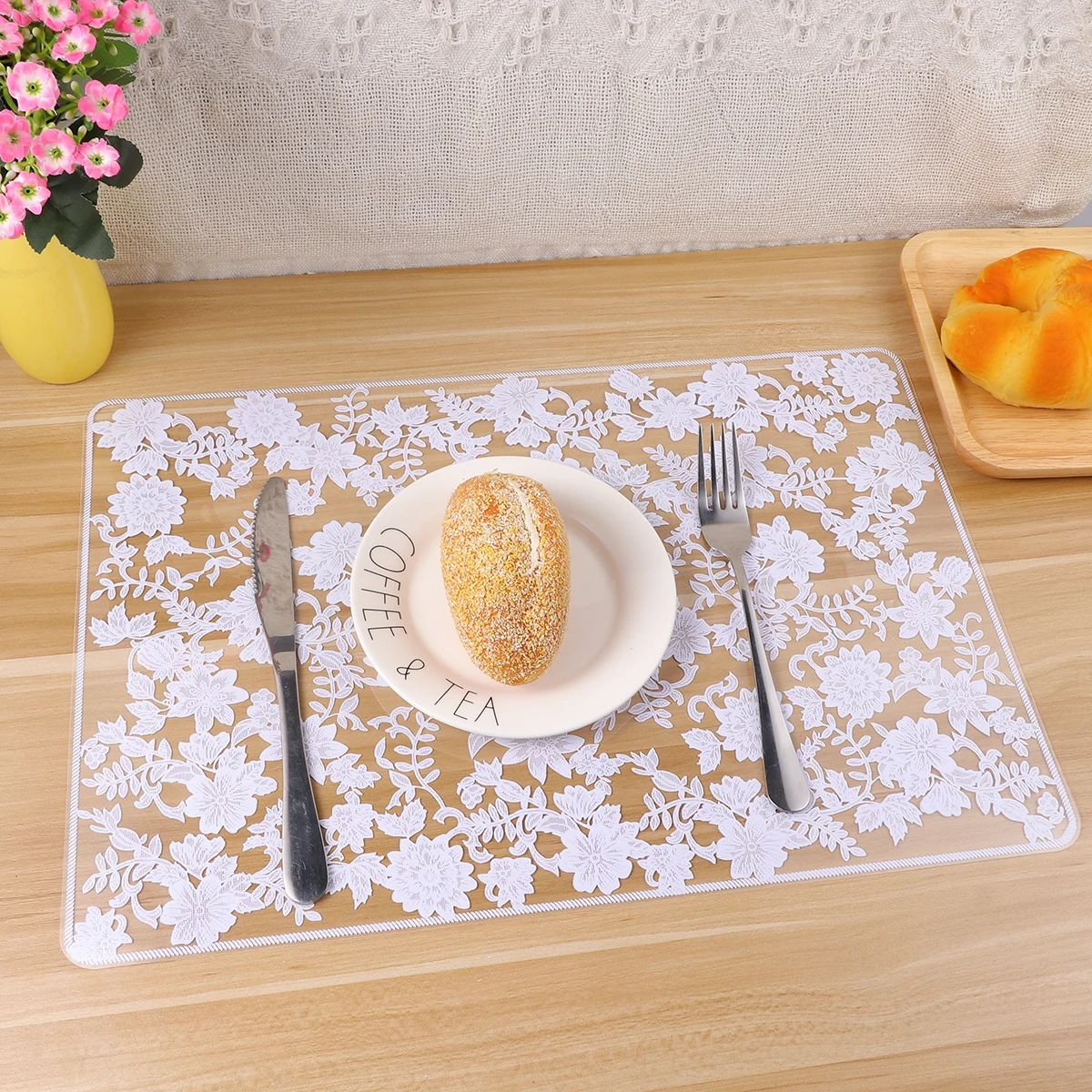 

2 pcs Thickened Waterproof Lace Flower Placemat Anti-Slip Table Mat Pp Kitchen Tool Drink Coaster Bowl Pot Plate Mat Floral