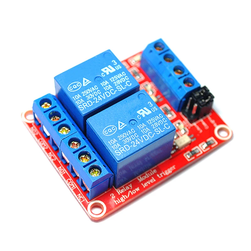 Two-way relay module with optical coupling isolation support high and low level trigger 24V