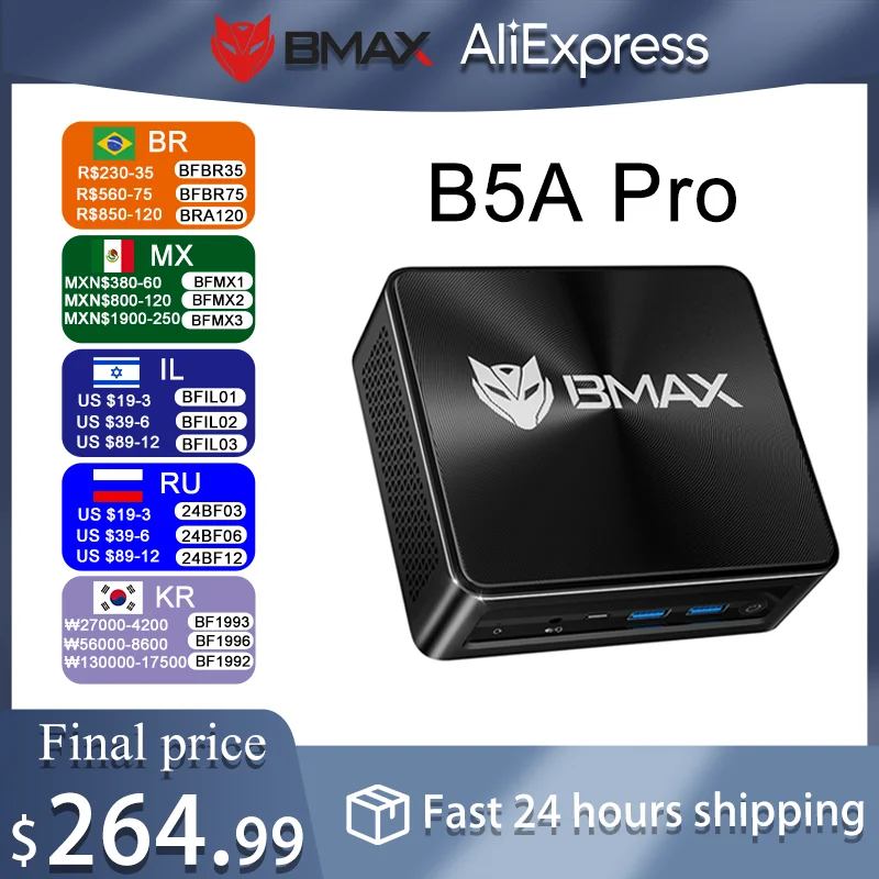 BMAX B5A Pro Mini PC AMD Ryzen7 5825U Processor AMD Radeon Graphics 16GB(Support Max 64GB) DDR4 RAM 512GB SSD Windows 11