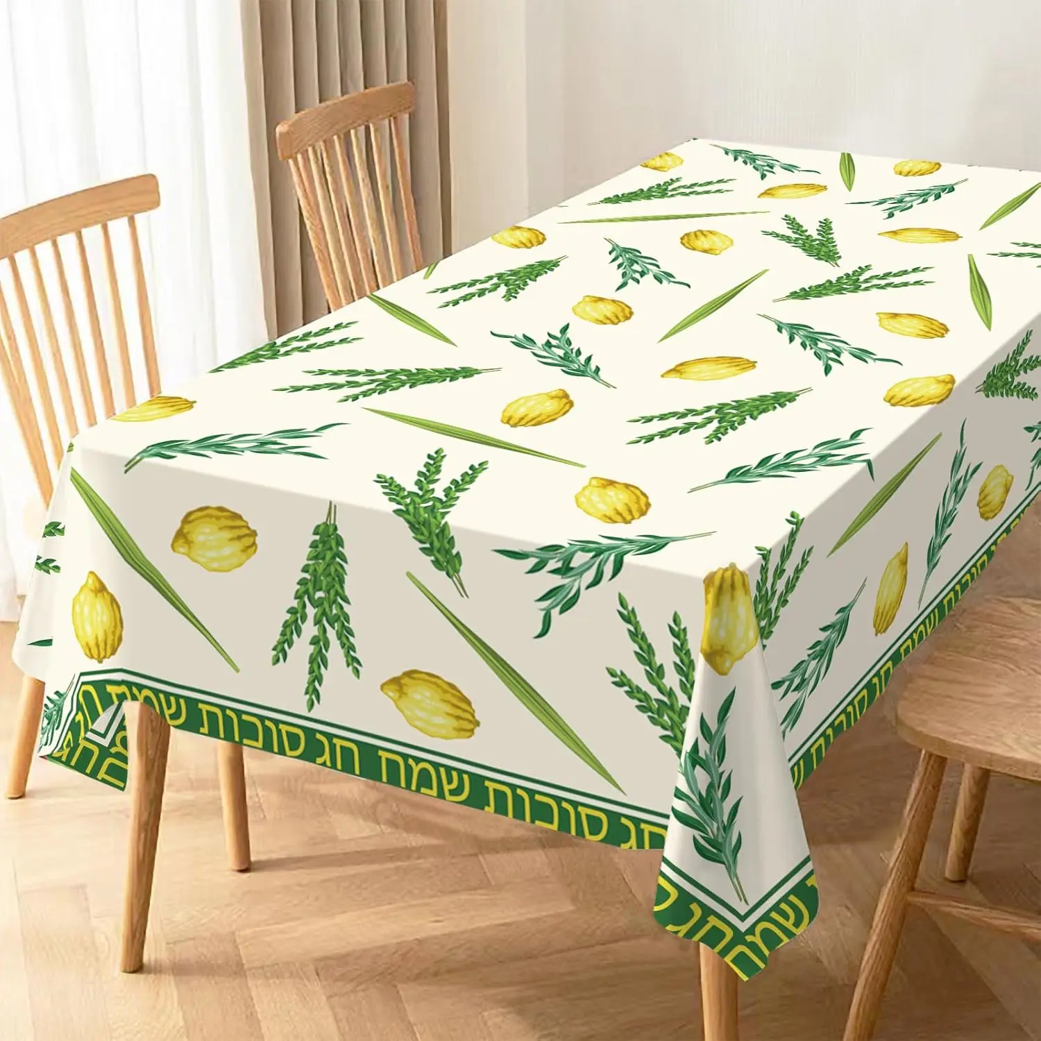 Happy Sukkot Rectangle Tablecloth Holiday Party Decor Sukkah Etrog Lulav Waterproof Table Cloths Kitchen Dining Room Table Decor