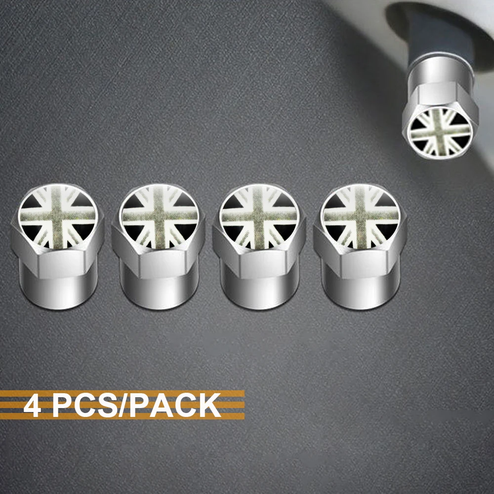4Pcs/set White UK Flag Car Wheel Air Cover Dust Proof for Volkswagen BMW Benz Car Accessories For Toyota Suzuki Mazda Ford view 5
