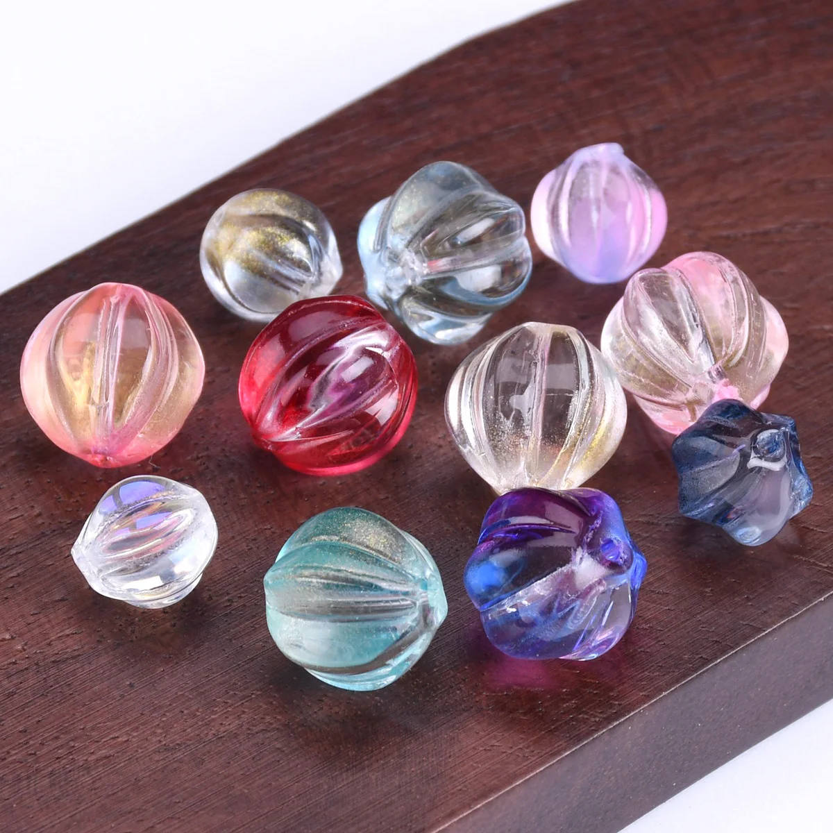 Round Colorful Plicated Pumpkin Shape 8mm 10mm Golden Foil Crystal Lampwork Glass Loose Beads For Jewelry Making DIY Findings