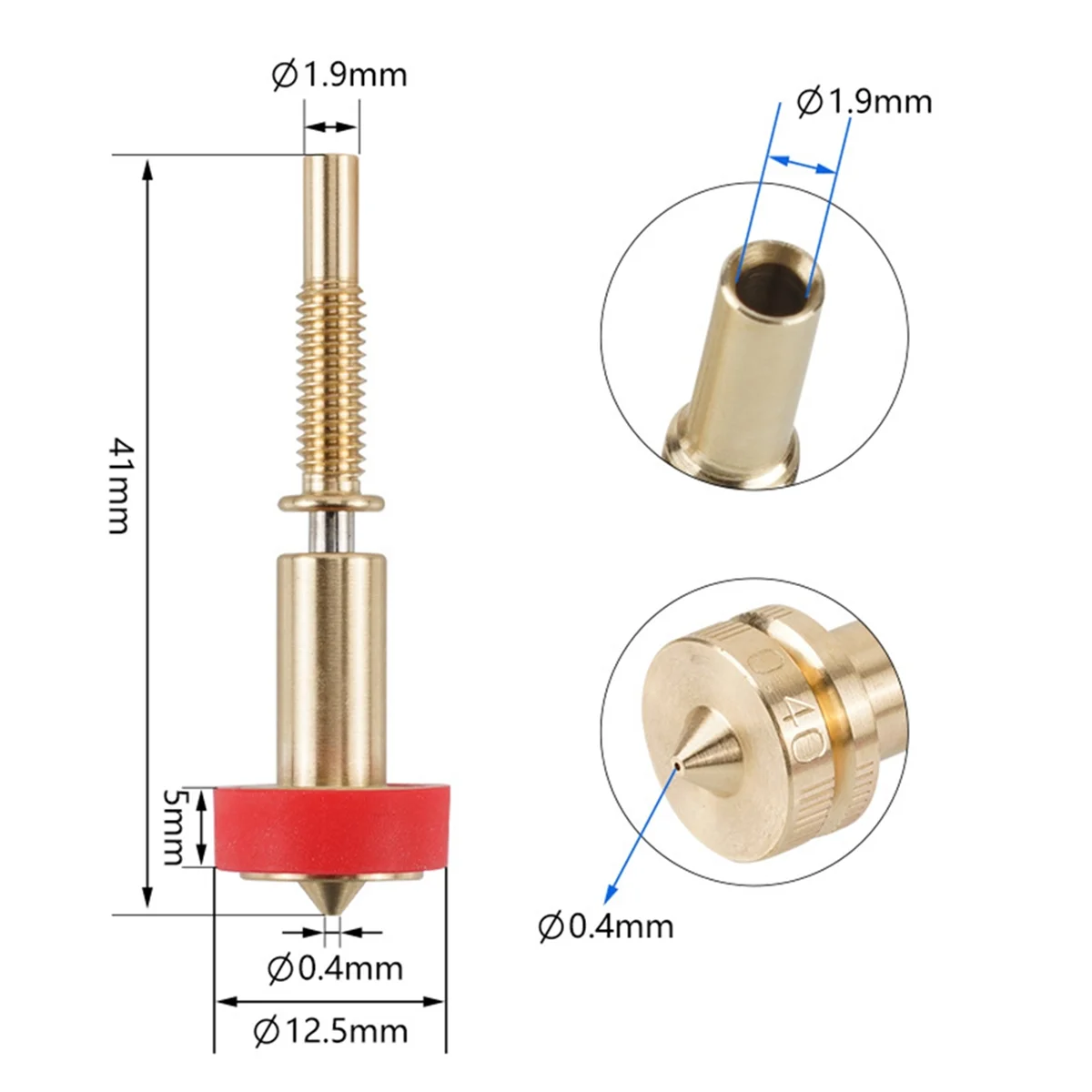 Boquilla de latón y titanio todo en uno, 4 piezas, 0,25/0,4/0,6/0,8mm, Heatbreak, para extrusora E3D Revo Hotend