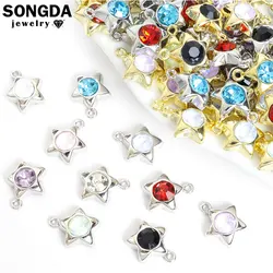 10pcs Crystal Stars Charms Colorful Alloy Rhinestone Five-Pointed Star Pendant DIY Jewelry Bracelet Necklace Earring Accessories