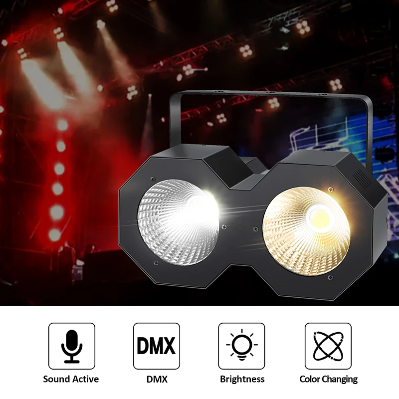 

LED Stage Par Light 100W COB 2 Eyes Audience Light Warm White 2 in 1 For Wedding Party Theater Christmas Stage Lighting Effect