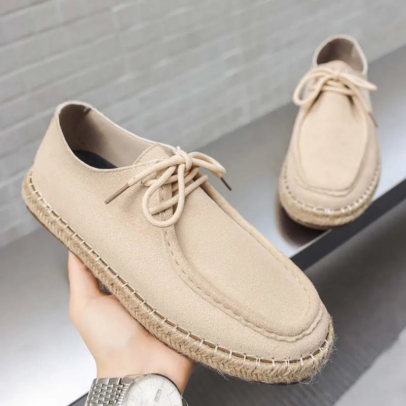 Men's Slip on Leather Woven Comfort Lightweight Flat Driving Shoes Business Casual Office Daily Walking Anti Slip Male Footwears