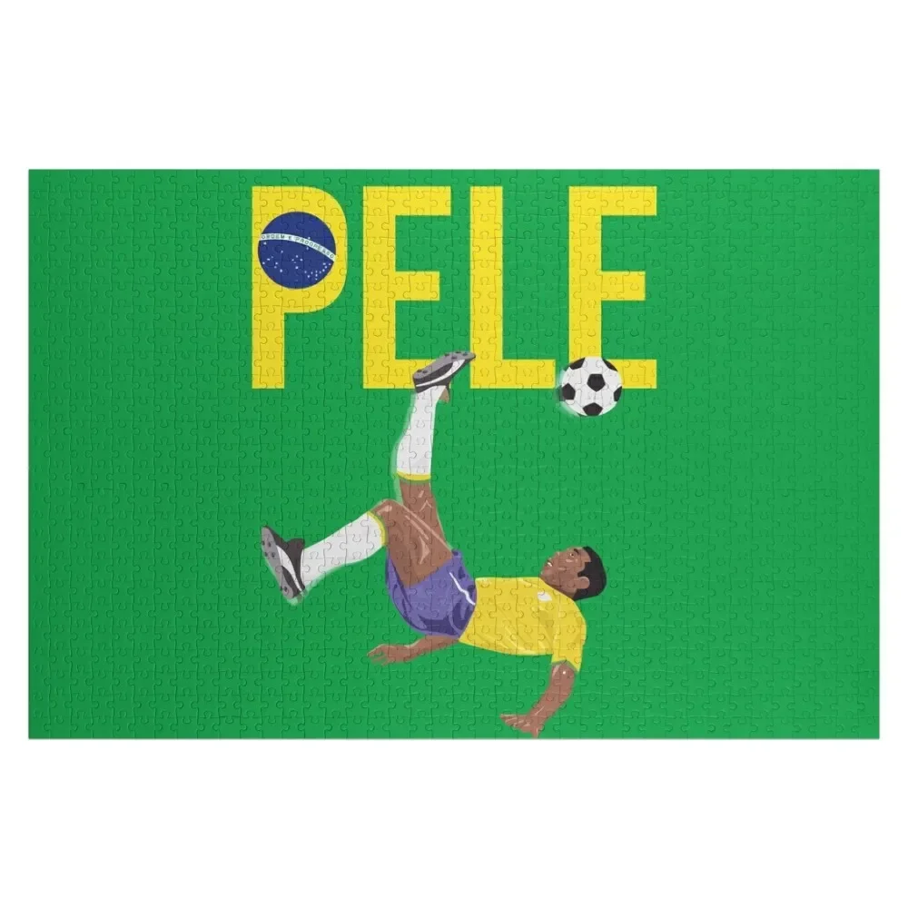 

Bicycle Kick - Pele - SOCCER FOOTBALL - BRAZIL GLOBE FLAG YELLOW TEXT Jigsaw Puzzle Personalized Baby Toy Custom Child Puzzle