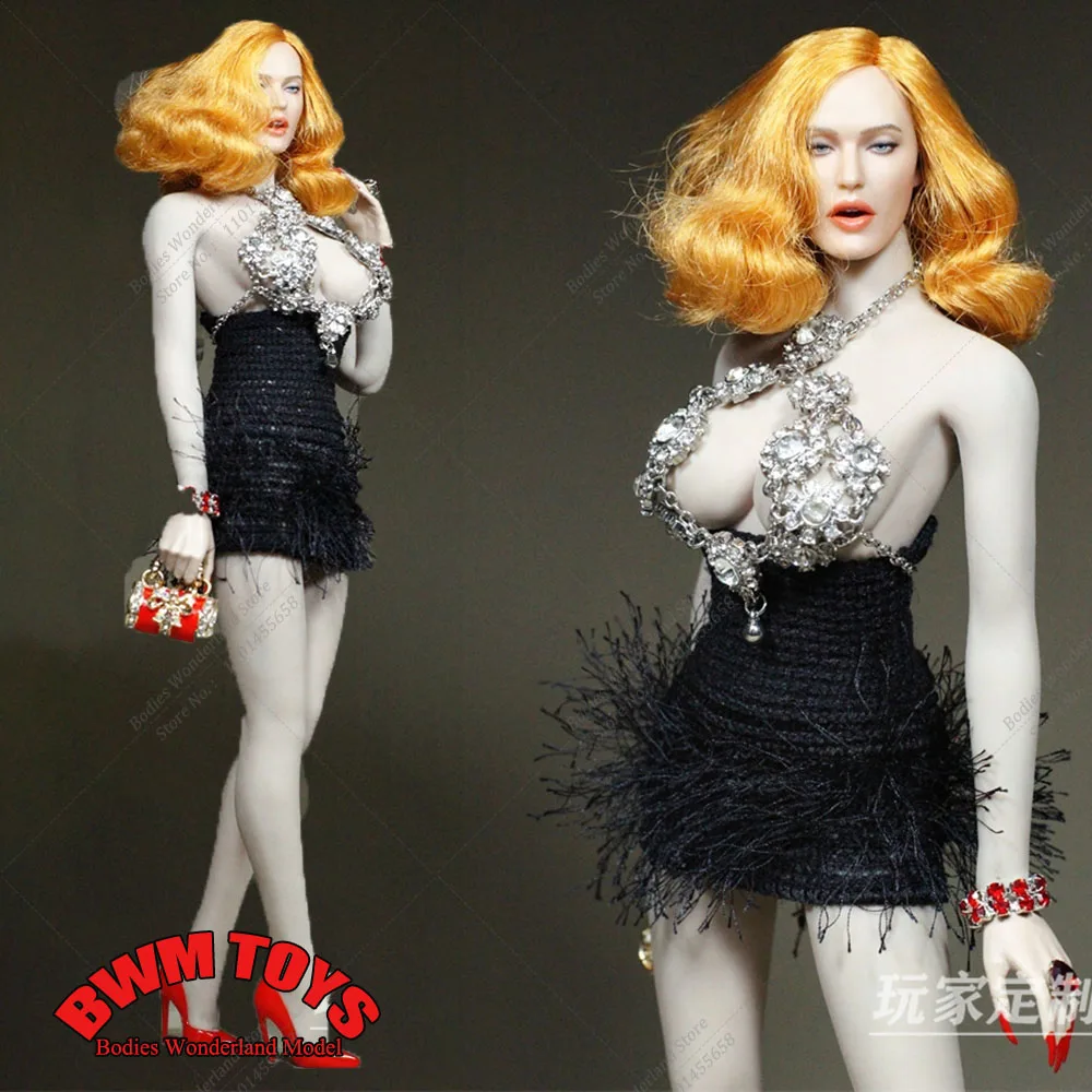 

Индивидуальный корсет Midnight Queen в масштабе 1/6, сексуальный черный цвет, цветок и бриллиант, тонкая пушистая мини-юбка для 12-дюймовой экшн-фигурки, тела