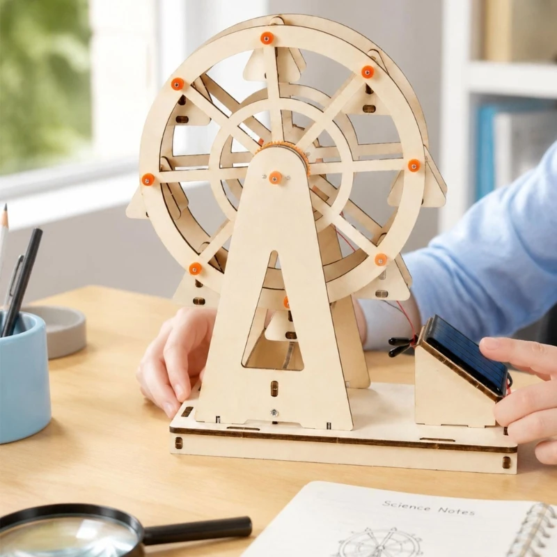 DIY Solar Ferris Wheel Science Project Wooden DIY Building Model with Solar Panel and Visible Gear Linkage for Classroom 15UB