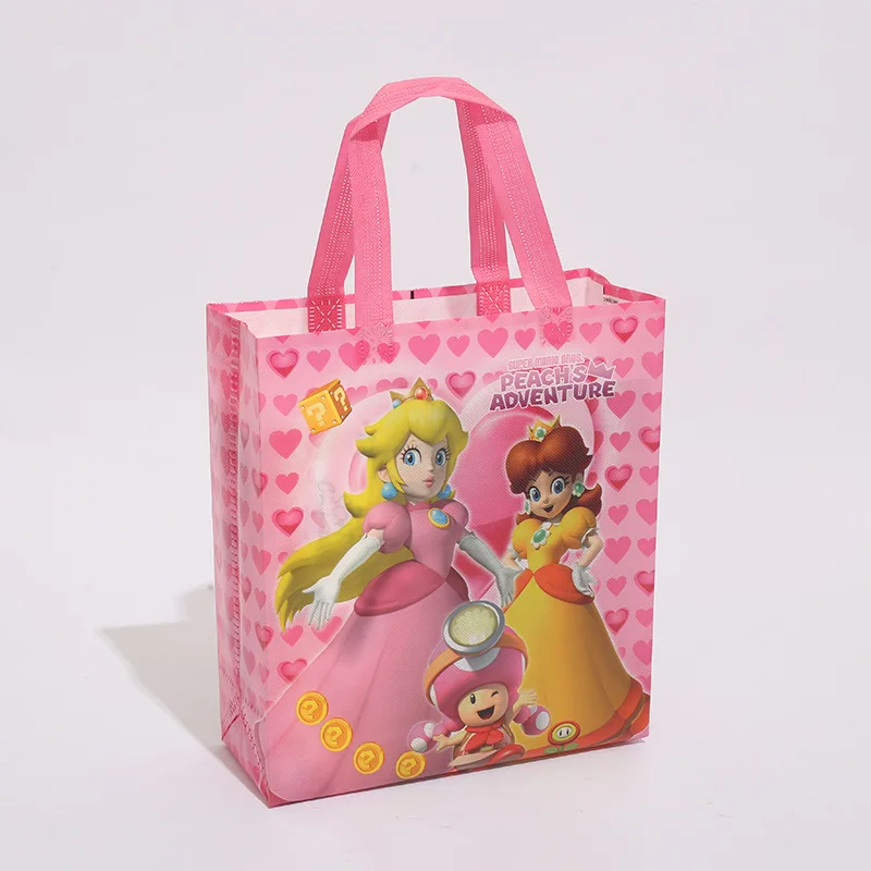 Super Mario Bros Non-woven Handbag Gift Bag for Kid Birthday Party Action Figure Toy Peach Princess Anime Waterproof Storage Bag