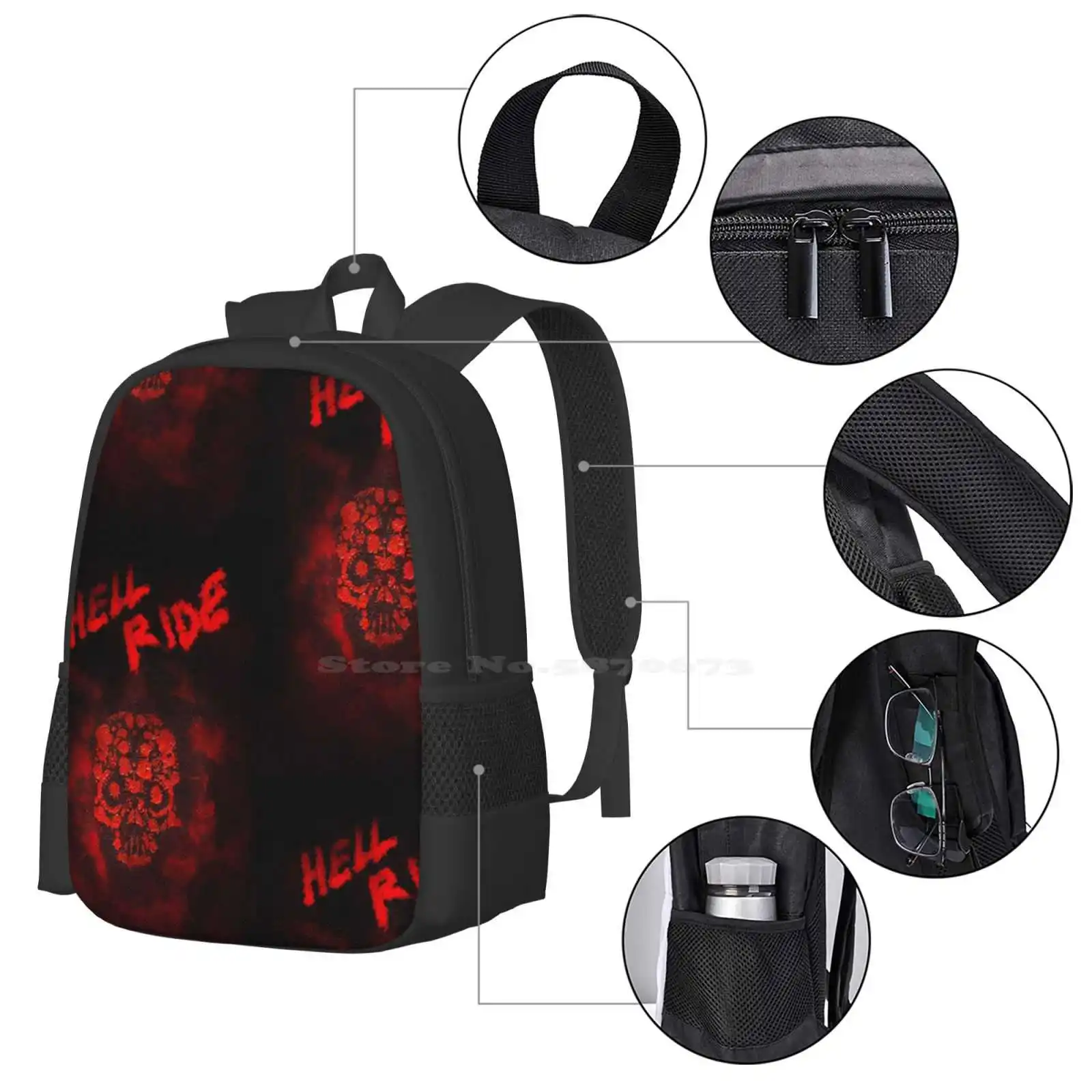 Hell Ride Pattern Design Bag Student'S Backpack Hell Devil Diabolical Holiday Halloween