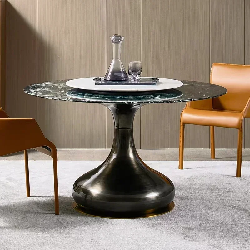 

# V Современный скандинавский мраморный стол с каркасом из нержавеющей стали, круглый обеденный стол из белого сланца по индивидуальному заказу