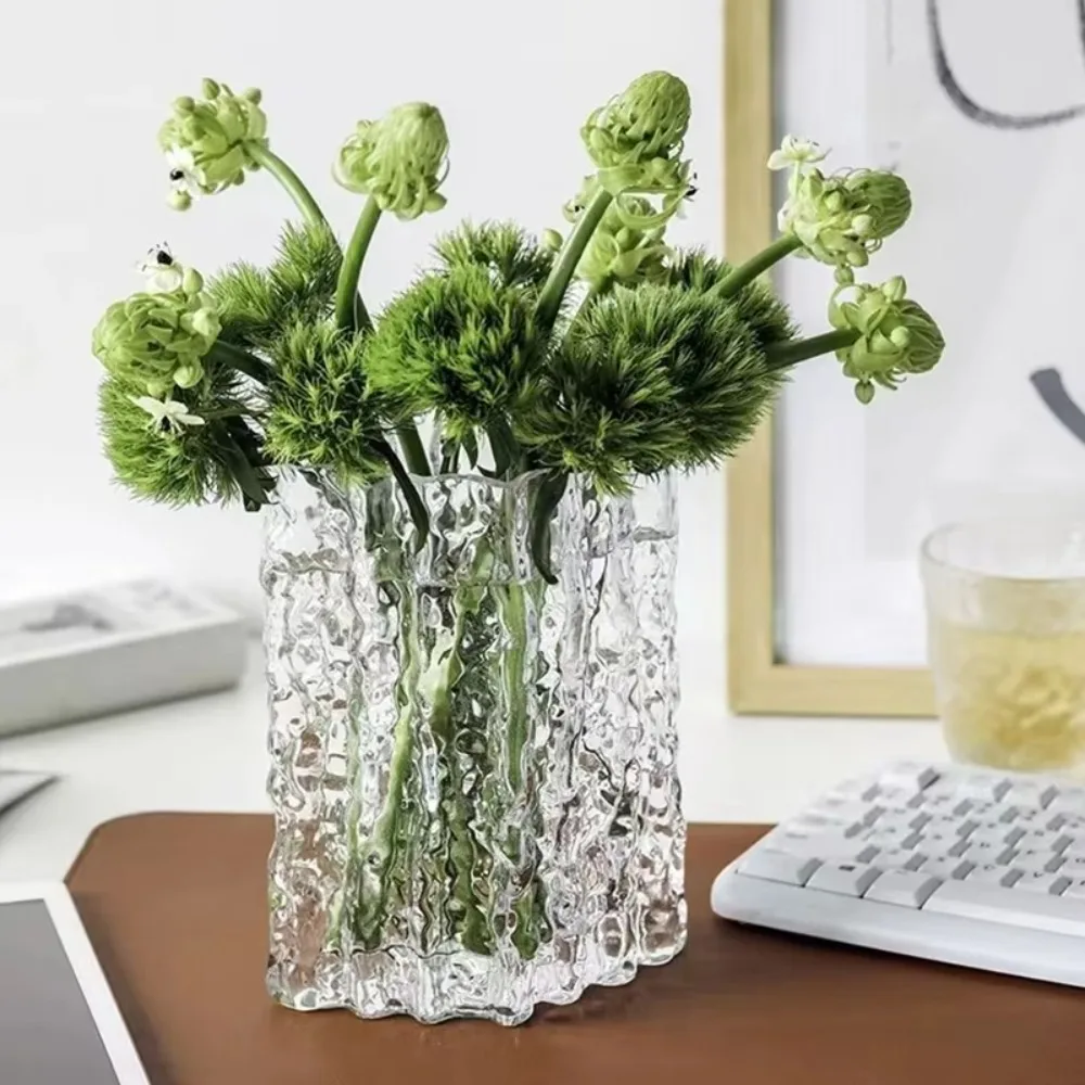 Nordic Glacier Hydroponic Transparent Glass Vase Decoration Light Luxury Style Home Living Room Dining Table Rose Vase