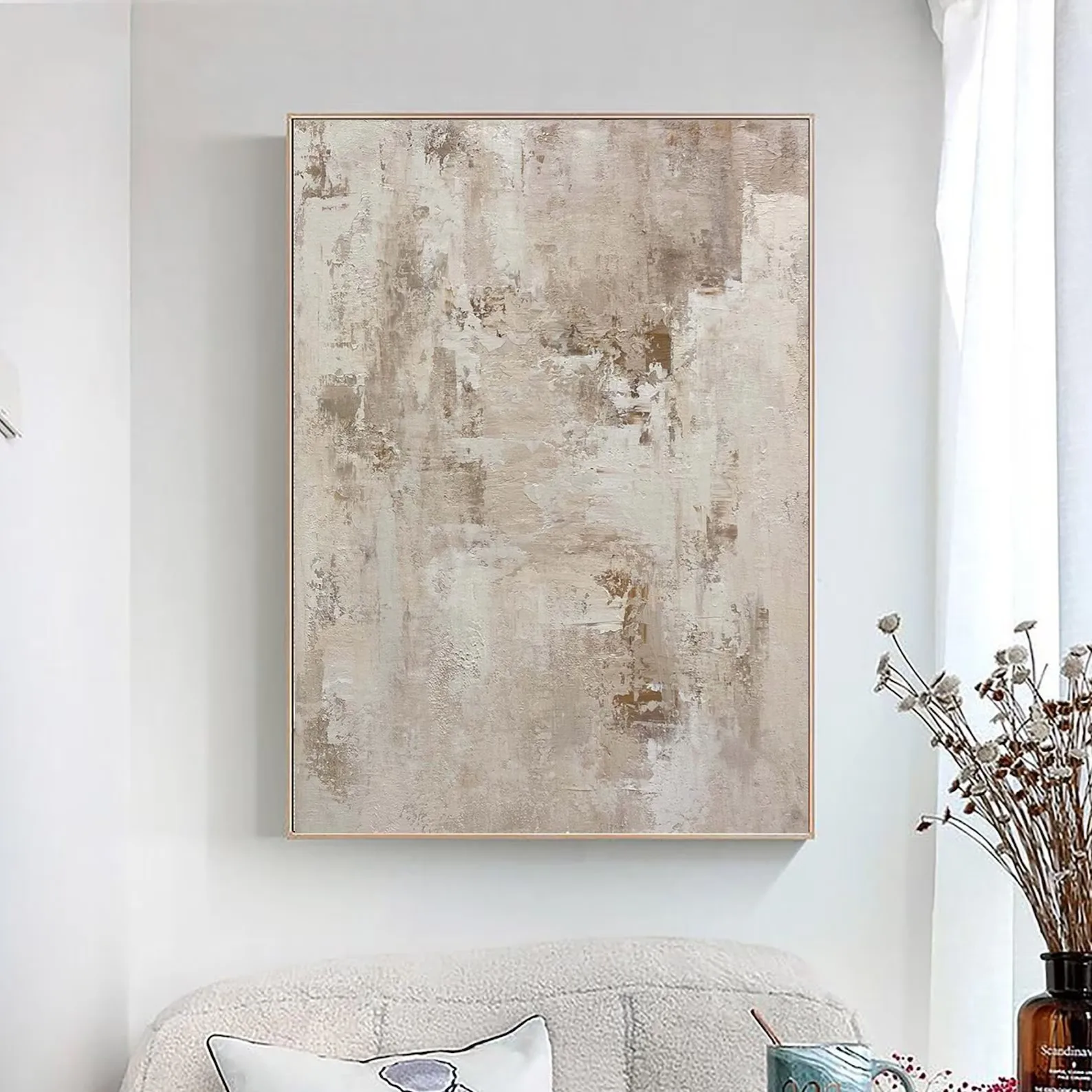 Hand Painted Abstract Painting On Canvas Art Large Original Beige Canvas Painting Wabi Sabi Wall Art Boho Japan Style Home Decor