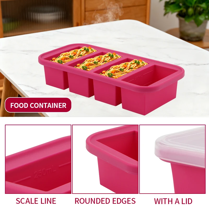 1PC 2/4/6/10Grid Silicone Freezer Mold with Lid Refrigerated Food Storage Box Food Box Ice Tray Mold Ice Box Fresh-keeping Box