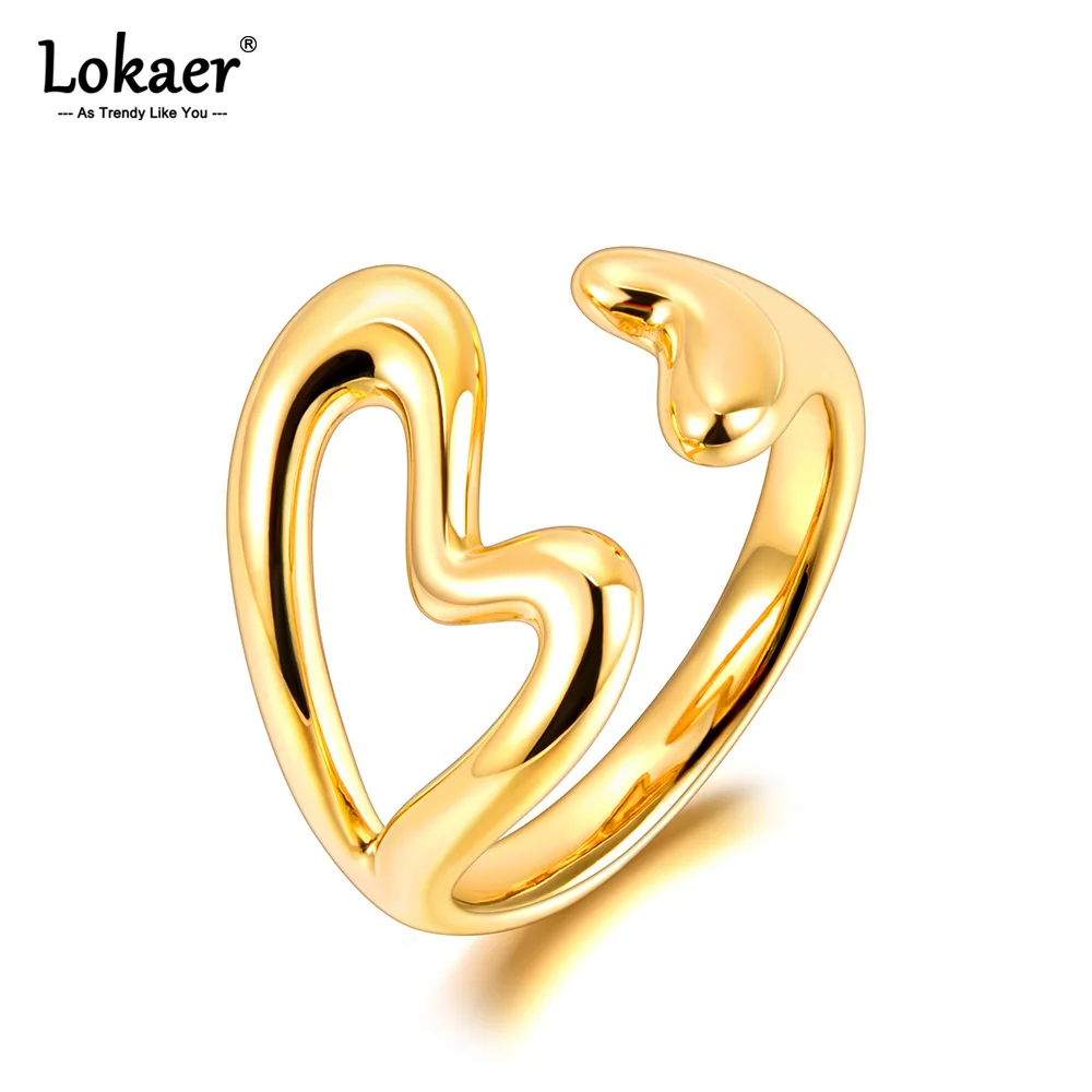 Lokaer 18K Gold PVD plattiert 316L Edelstahl Herzringe Finger klobiger Hochzeits-Statement-Schmuck handgefertigter Gussring R24001