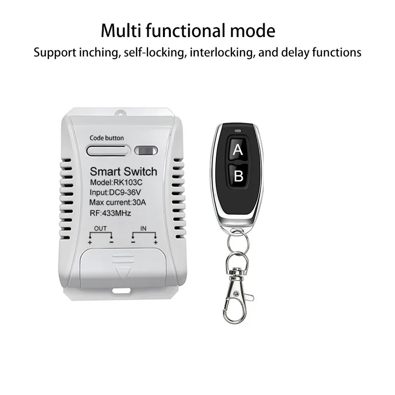 DC 12V24V30A 1CH 433 MHz interruptor de Control remoto inalámbrico receptor de relé transmisor de código fijo para puerta de garaje luz de Motor ON/OFF