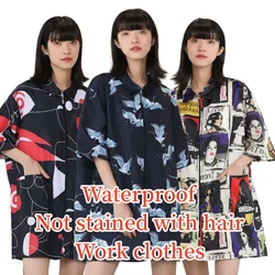 Waterproof Work Clothes Printing Graffiti Pattern Short Sleeve Non-stick Hair Anti Static Hair Salon Uniform Barber Shop Smocks