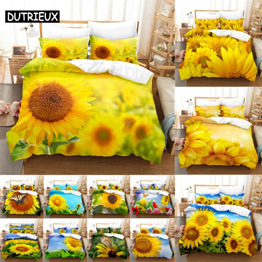 

Floral Quilt Cover Queen Size Sunflower Duvet Cover 3D Bedding Set 3pcs 2pcs with Pillowcase King Full Twin Single Double Beds