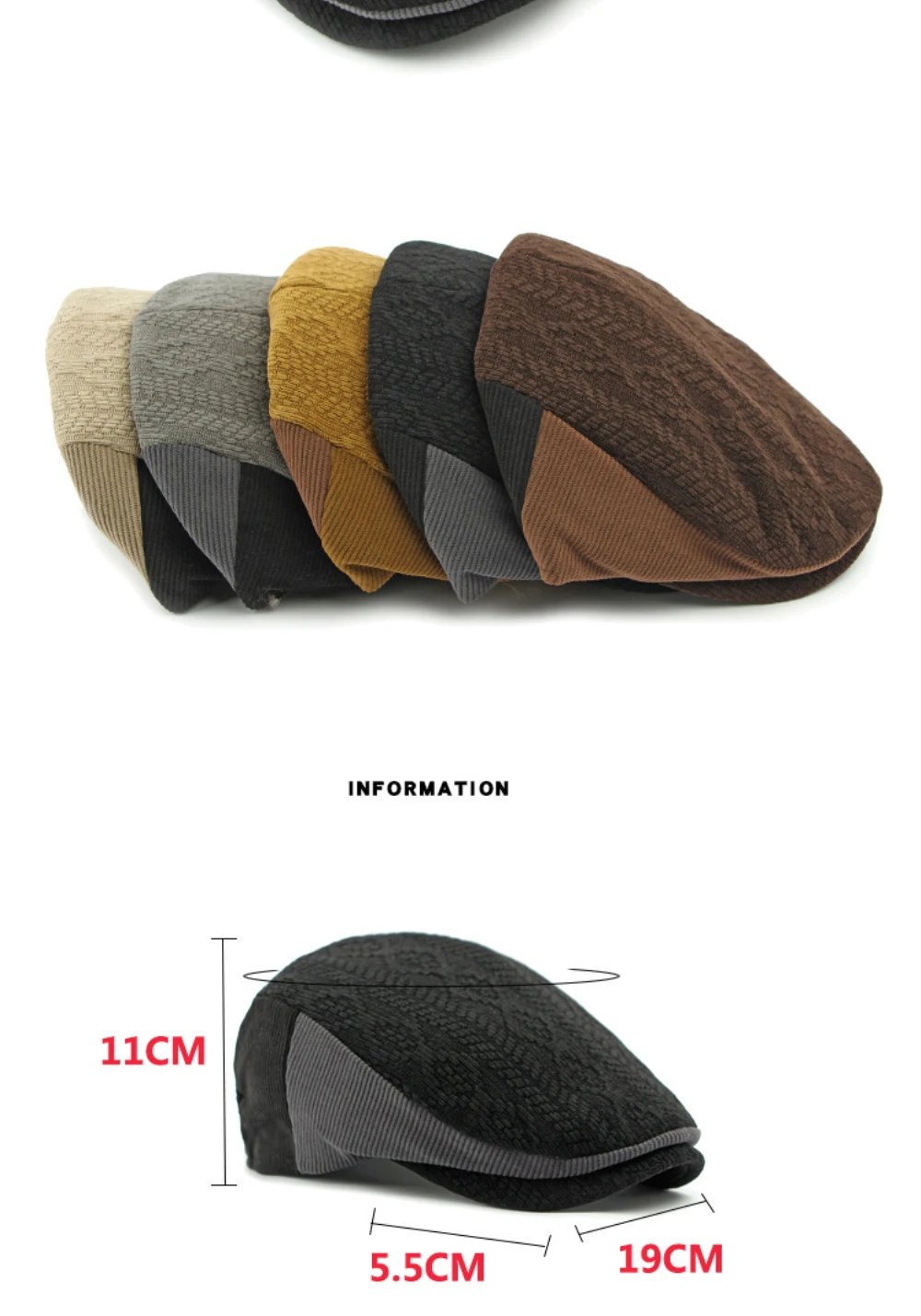 HT4577 Berets Herbst Winter Hut Kappe für Männer Frauen Vintage Gestrickte Baskenmütze Hut Männlich Weiblich Einstellbare Baskenmütze Kappe Unisex Ivy Flache Kappe – Detail 3