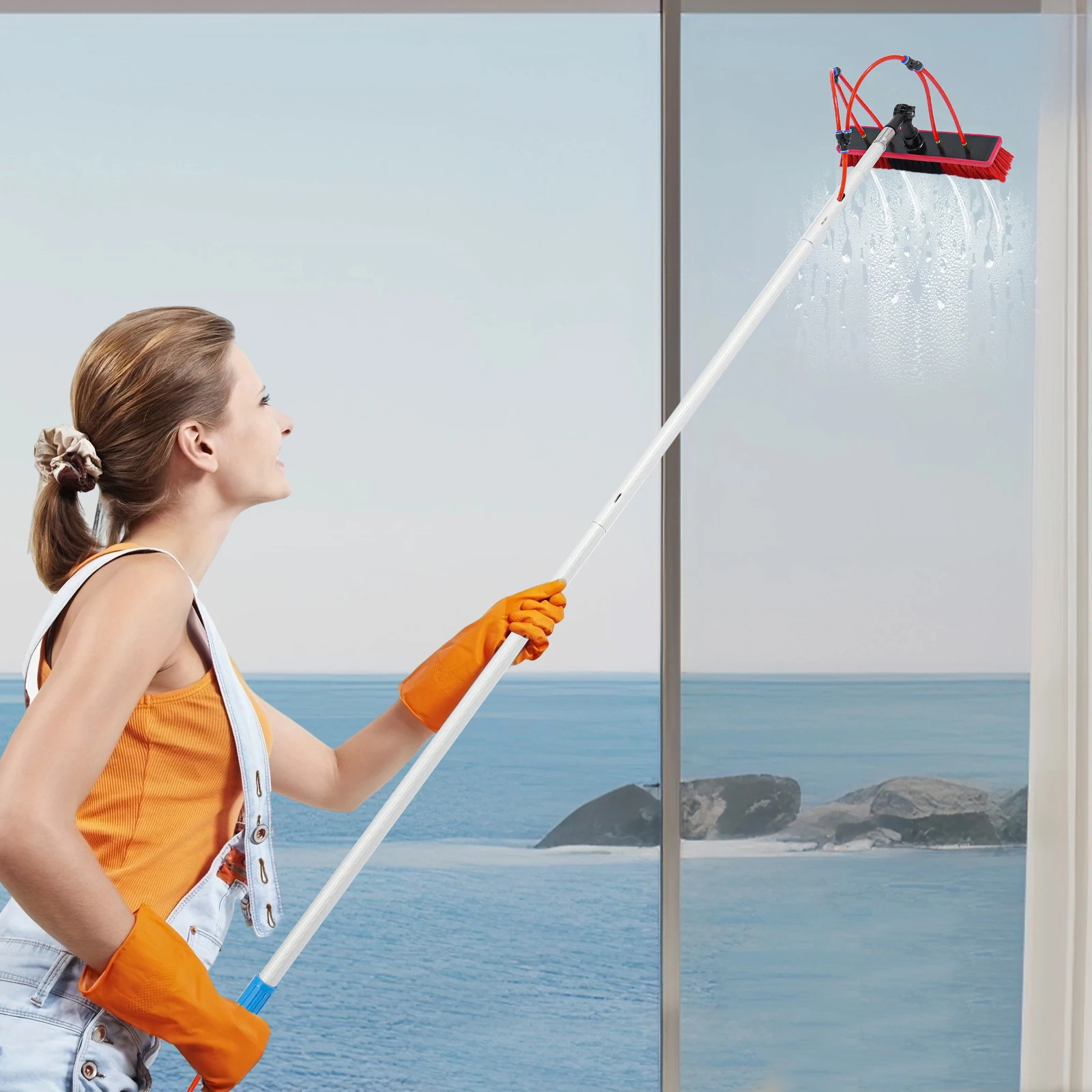 

Solar Panel Cleaning Brush Adjustable Pole Cleaning Kit Outdoor Window Washing Equipment with 35cm Brush & 20m Hose