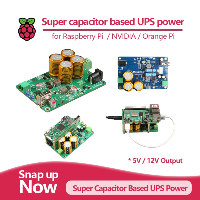 

Super capacitor based UPS power for Raspberry Pi and embedded system,7-24v input,5v or 12v output